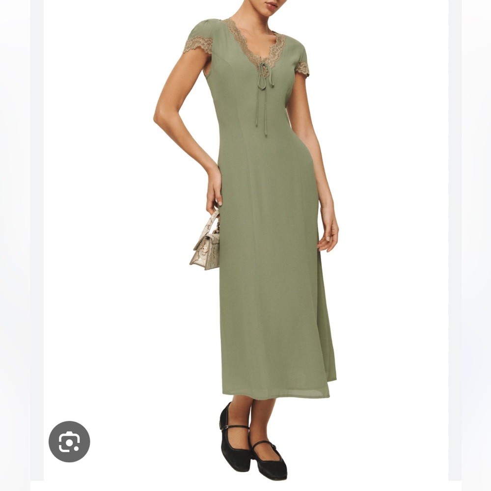 Reformation Tiffie Midi Dress in Artichoke Green Lace NWOT Sz 8